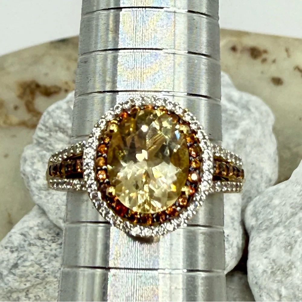 NWT Brazilian Sunfire Beryl 3.30ctw Ring Vermeil Gold & Zircon Double Halo